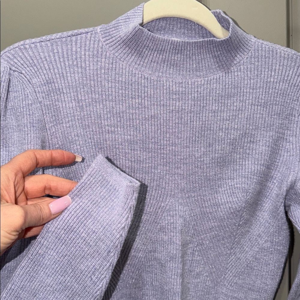 Anthropologie Mock-Neck Lace-Up Open Back lilac purple ribbed Sweater XS S - Picture 3 of 9